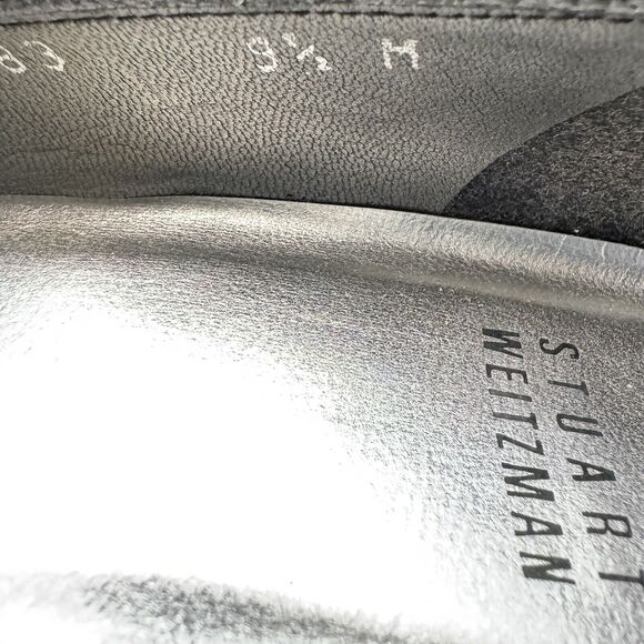 STUART WEITZMAN Women Sz 9.5 Black Satin Peep Toe Bow Stiletto Heels GIGIRITZ 3” - Picture 3 of 13